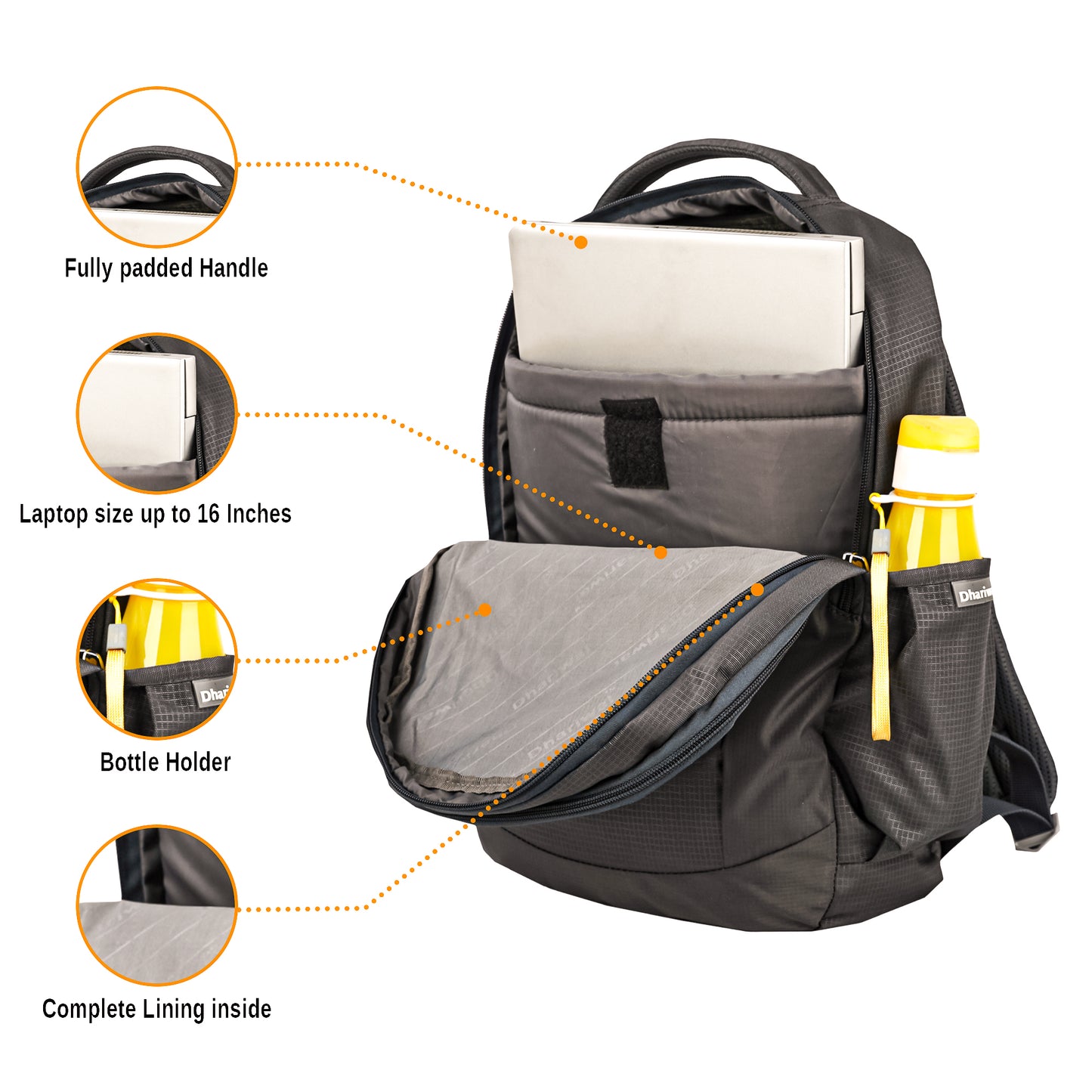 Dhariwal Unisex Dual Compartment Laptop Backpack With Back Air Flow Cushion 18L LB-109