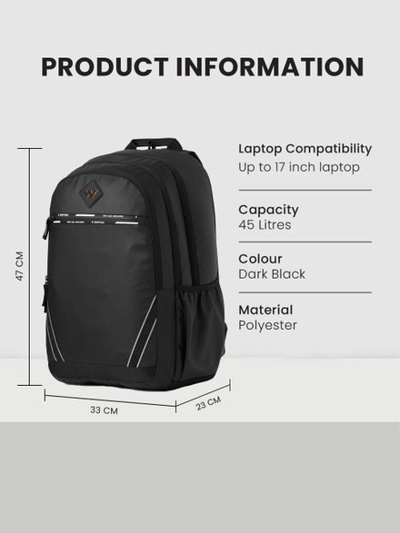 Wildcraft Dark Edition 45L Pro Laptop Backpack-Black