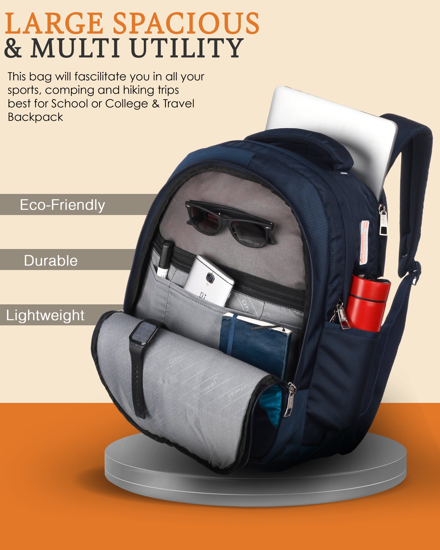 धारीवाल यूनिसेक्स डुअल कम्पार्टमेंट बैकपैक 34L BP-223