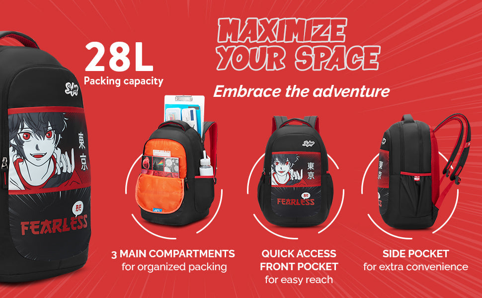 Skybags KYRO RC 03 SCBP REBEL RED BLACK-36L