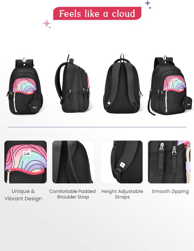 Genie Cluster School Backpack For Girls |17 Inch 27 L- Black