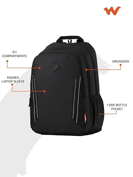 Wildcraft 3 Compartments Dark Edition 45 L PBP Backpack, Black