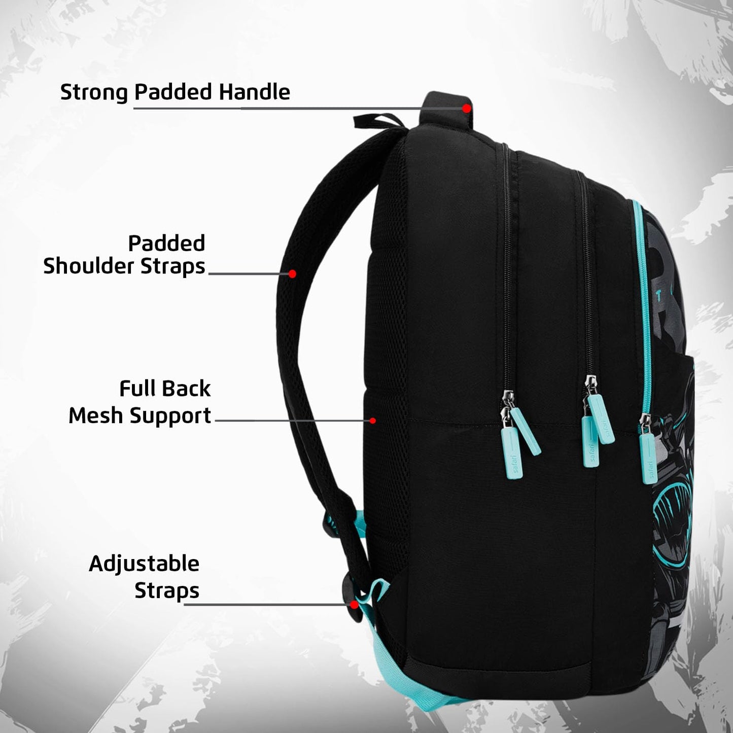 Safari 37L Triplex 2 Casual Backpack with Armor Base, Bottle Holder Printed School Bag for Boys and Girls, College Backpack, Office Bag, Travel Bag