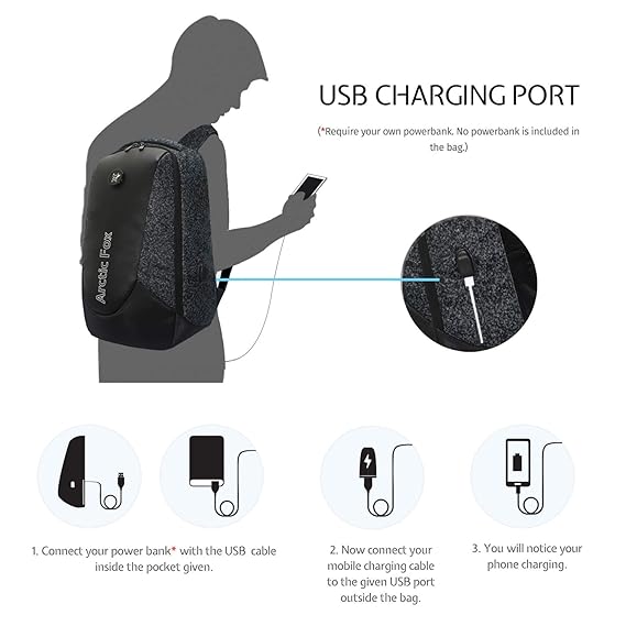Arctic Fox Alarm Zipper System | Anti-Theft Backpack with USB Charging Port | 15.5 Inch Laptop Bag (Glitch Black)
