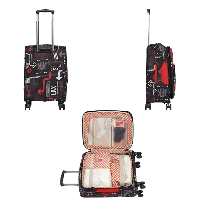 Uppercase JFK Plus Cabin Eco Soft Trolley Bag, Dust Resistant Luggage Made of Sustainable Material, 8 Wheel Trolley Bag with TSA Lock,Travel Suitcase for Men & Women (Red)