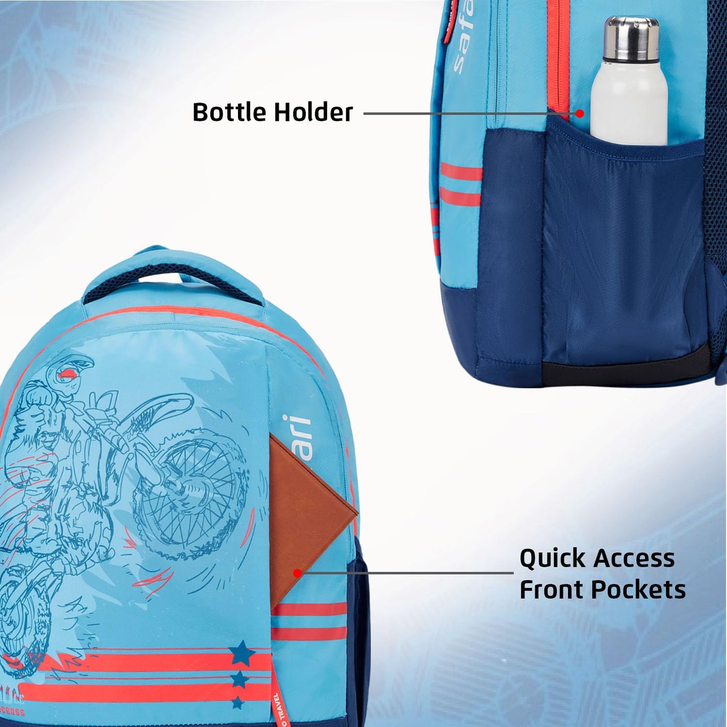 Safari 32L Duplex 4 Casual Backpack with Armor Base, Printed School Bag for Boys and Girls, College Backpack, Office Bag, Travel Bag Icy blue.