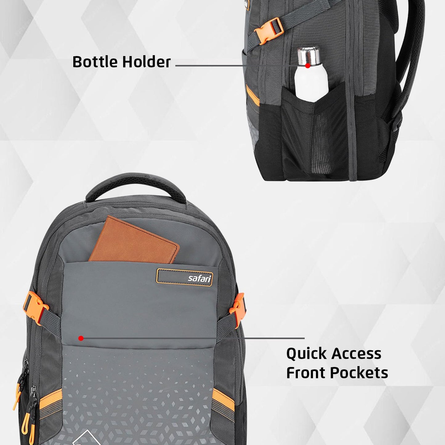 Safari 43L Expand 14 Expandable Laptop Bag with Armor Base, Raincover, 3 Compartments, Large Size Travel Bag