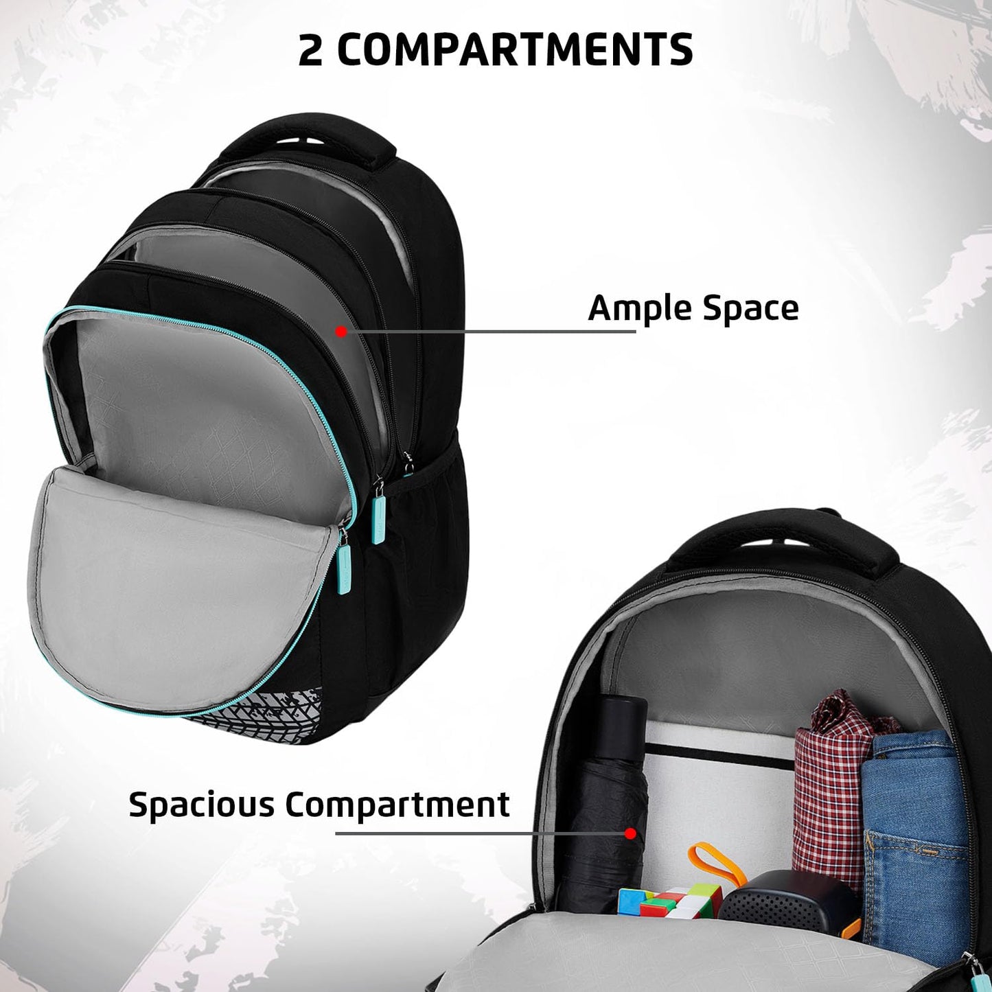 Safari 37L Triplex 2 Casual Backpack with Armor Base, Bottle Holder Printed School Bag for Boys and Girls, College Backpack, Office Bag, Travel Bag