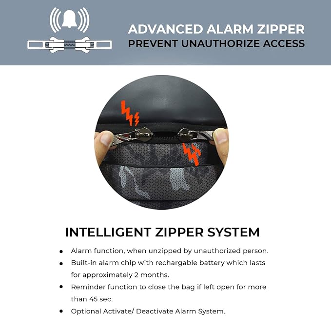Arctic Fox Alarm Zipper System | Anti-Theft Backpack with USB Charging Port | 15.5 Inch Laptop Bag (Glitch Black)