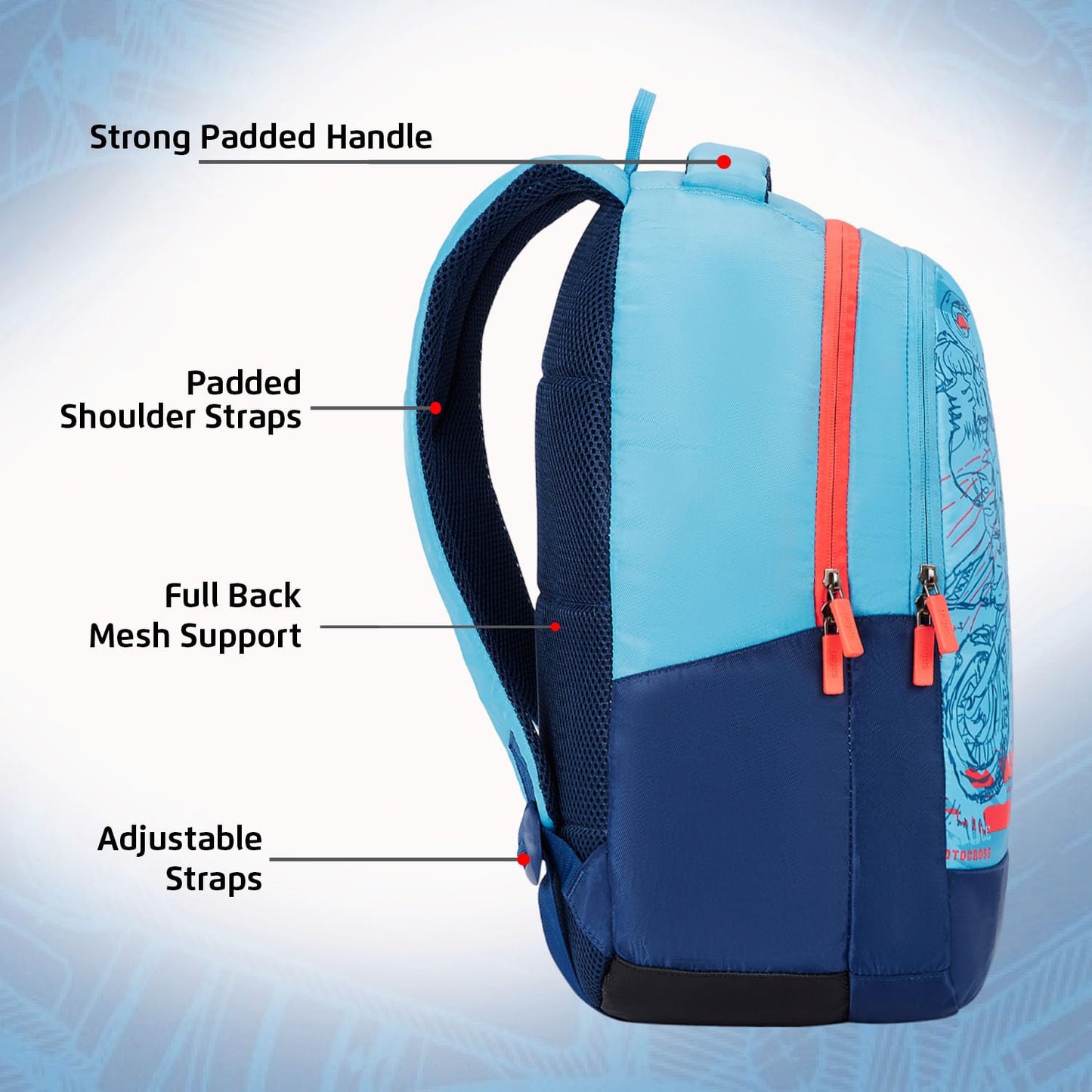 Safari 32L Duplex 4 Casual Backpack with Armor Base, Printed School Bag for Boys and Girls, College Backpack, Office Bag, Travel Bag Icy blue.