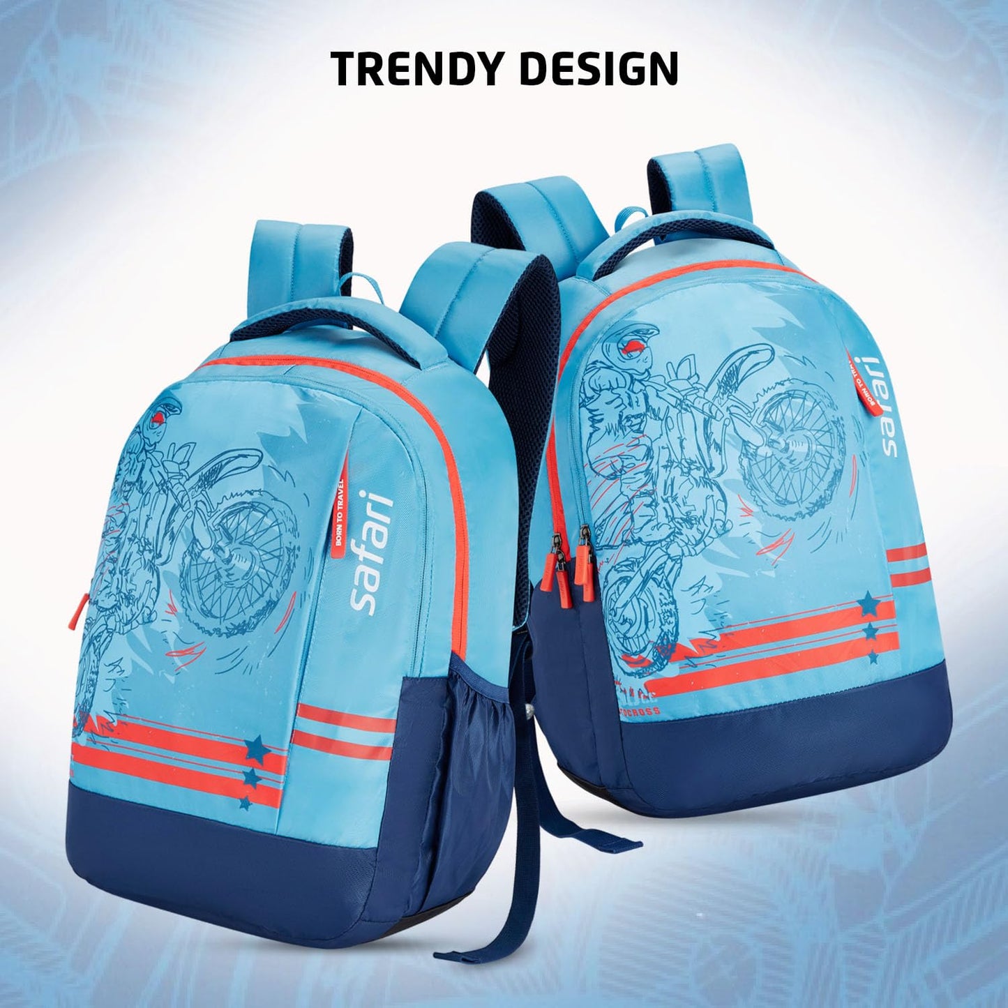 Safari 32L Duplex 4 Casual Backpack with Armor Base, Printed School Bag for Boys and Girls, College Backpack, Office Bag, Travel Bag Icy blue.