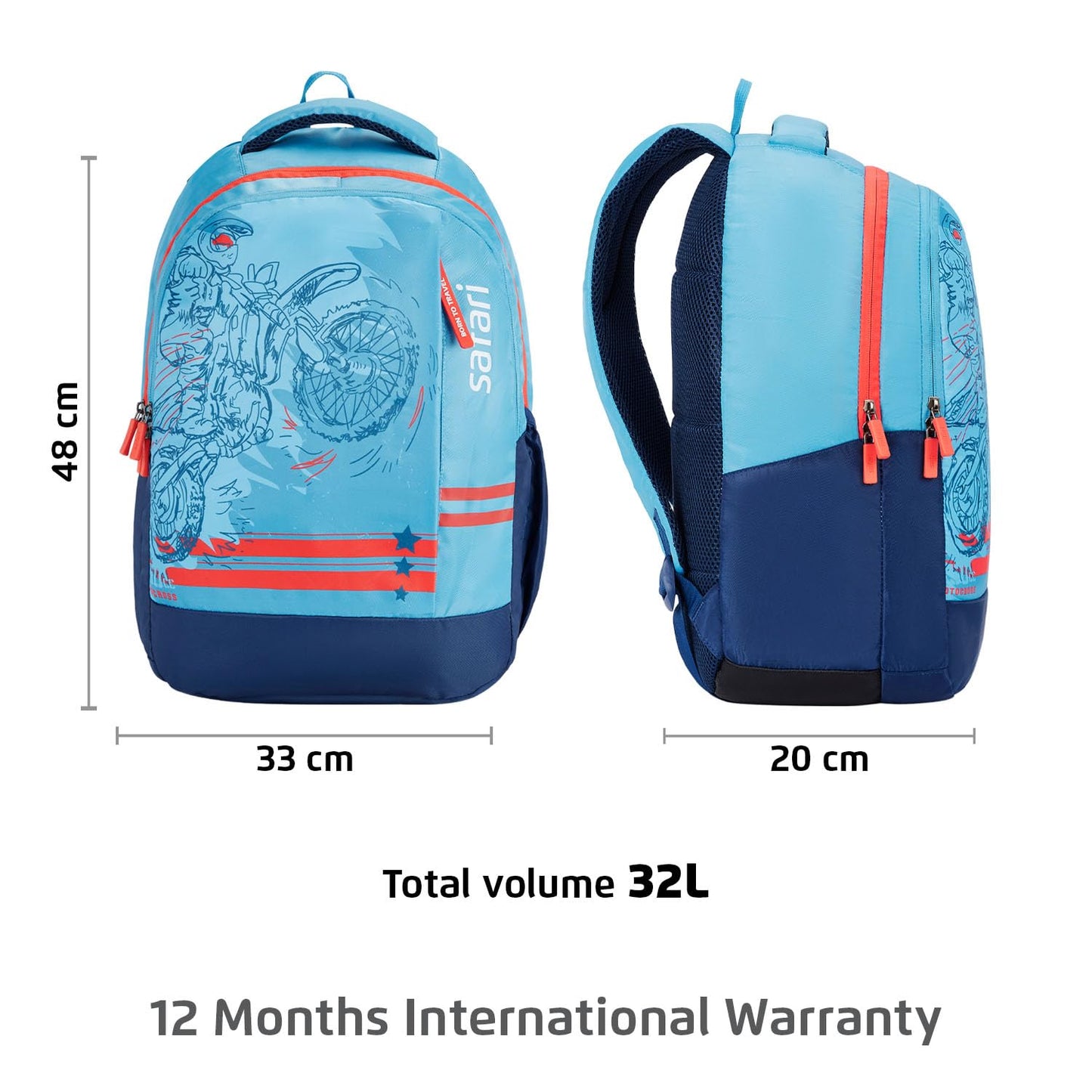 Safari 32L Duplex 4 Casual Backpack with Armor Base, Printed School Bag for Boys and Girls, College Backpack, Office Bag, Travel Bag Icy blue.