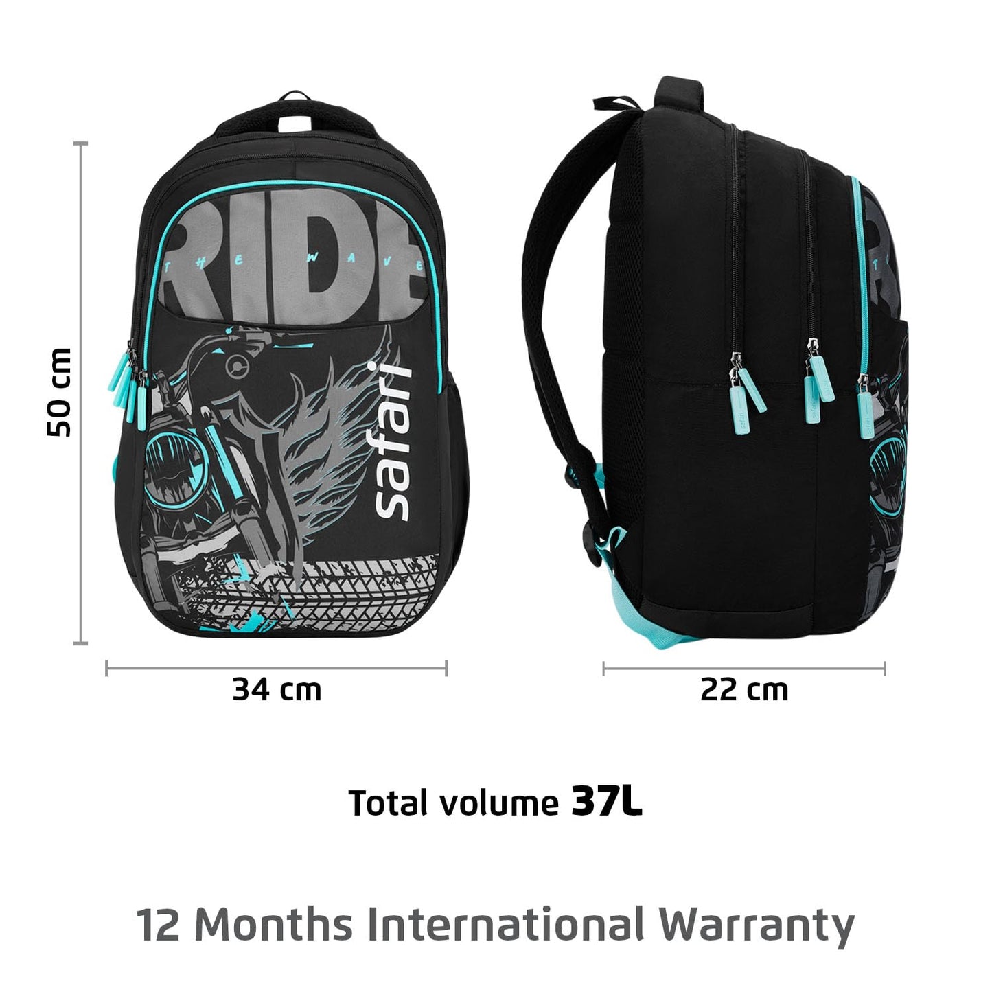 Safari 37L Triplex 2 Casual Backpack with Armor Base, Bottle Holder Printed School Bag for Boys and Girls, College Backpack, Office Bag, Travel Bag