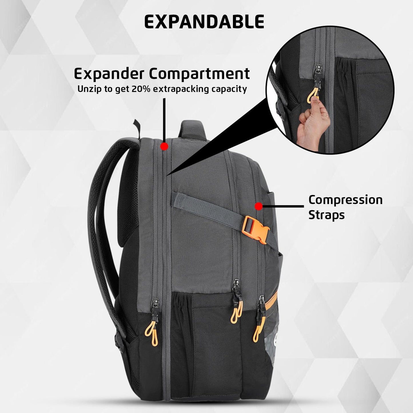 Safari 43L Expand 14 Expandable Laptop Bag with Armor Base, Raincover, 3 Compartments, Large Size Travel Bag