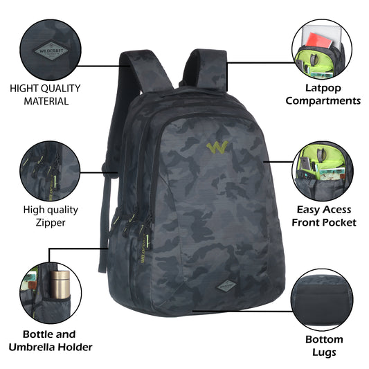 Wildcraft Atlas 45 LP Nylon backpack Ideal for school, college, office & travel bag for men And women