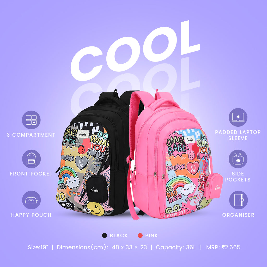 Genie Cool 36L School Backpack With Premium Fabric