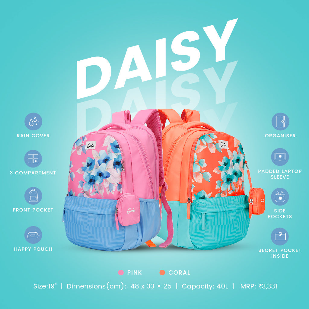Genie Daisy 19 Inch Maximum Volume Laptop Backpack With Rain Cover