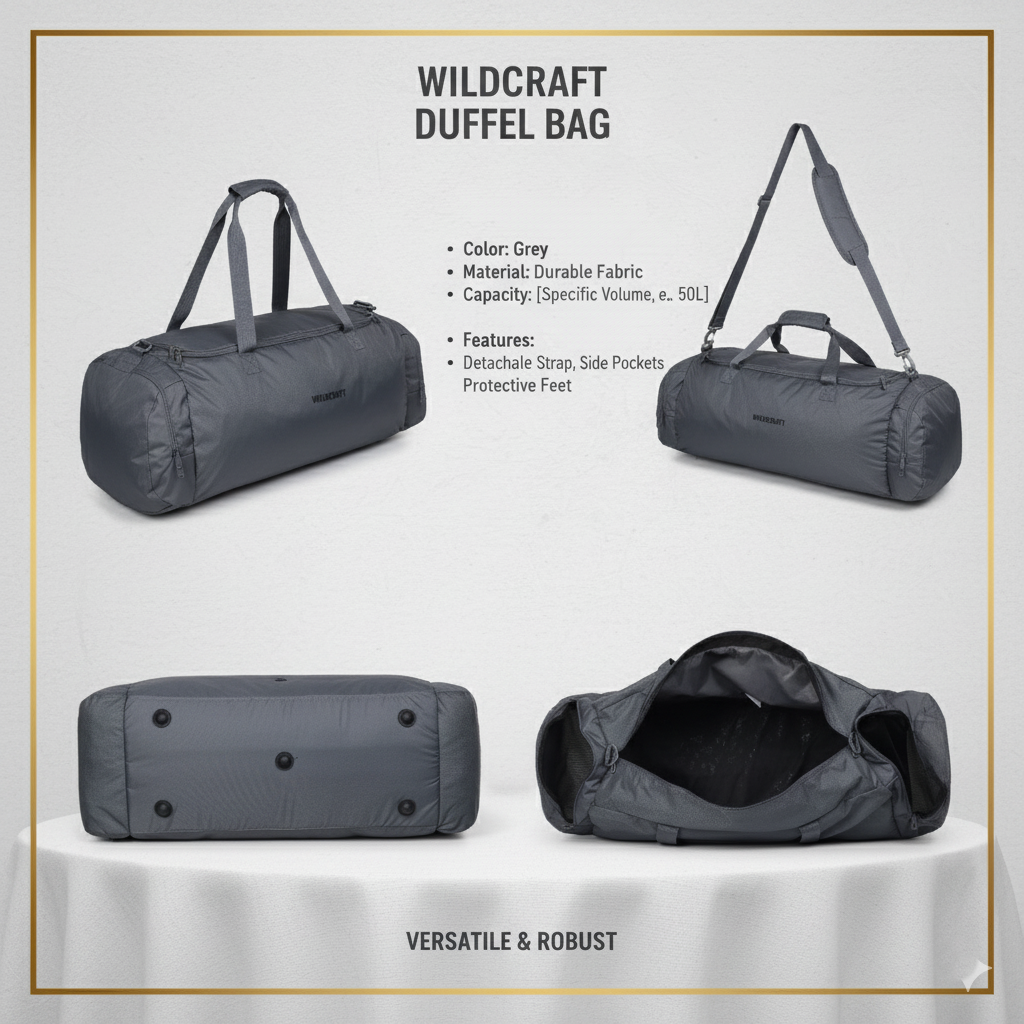 Wildcraft Duffle Bag, 53L Sleek Large Capacity Duffel | Sports, Gym, Trekking & Travel Bag For Men&Women