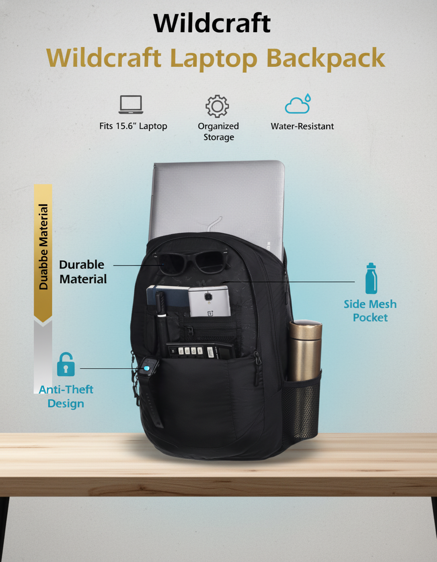 Wildcraft Power Laptop Backpack 28L Travel/School/College/Office Bag For Men & Women