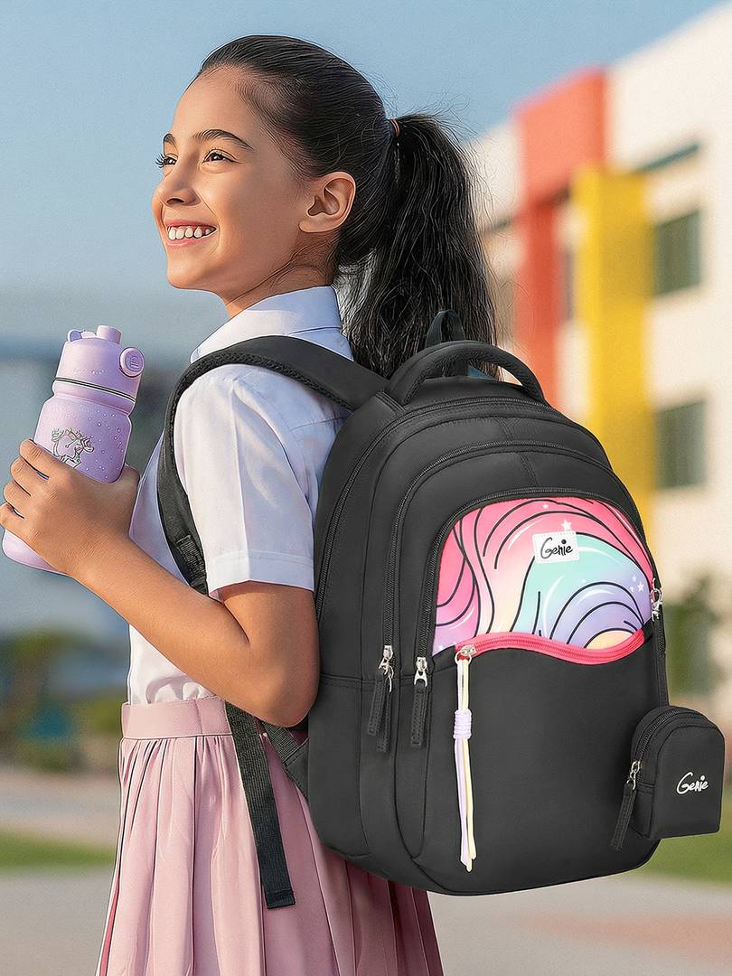 Genie Cluster School Backpack For Girls |17 Inch  27 L- Black