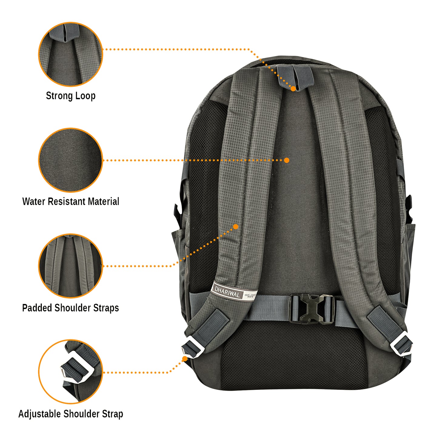 Dhariwal यूनीसेक्स लैपटॉप बैकपैक आउटिंग/हाइकिंग/ट्रेकिंग/वीकेंडर 53L LB-102 के लिए