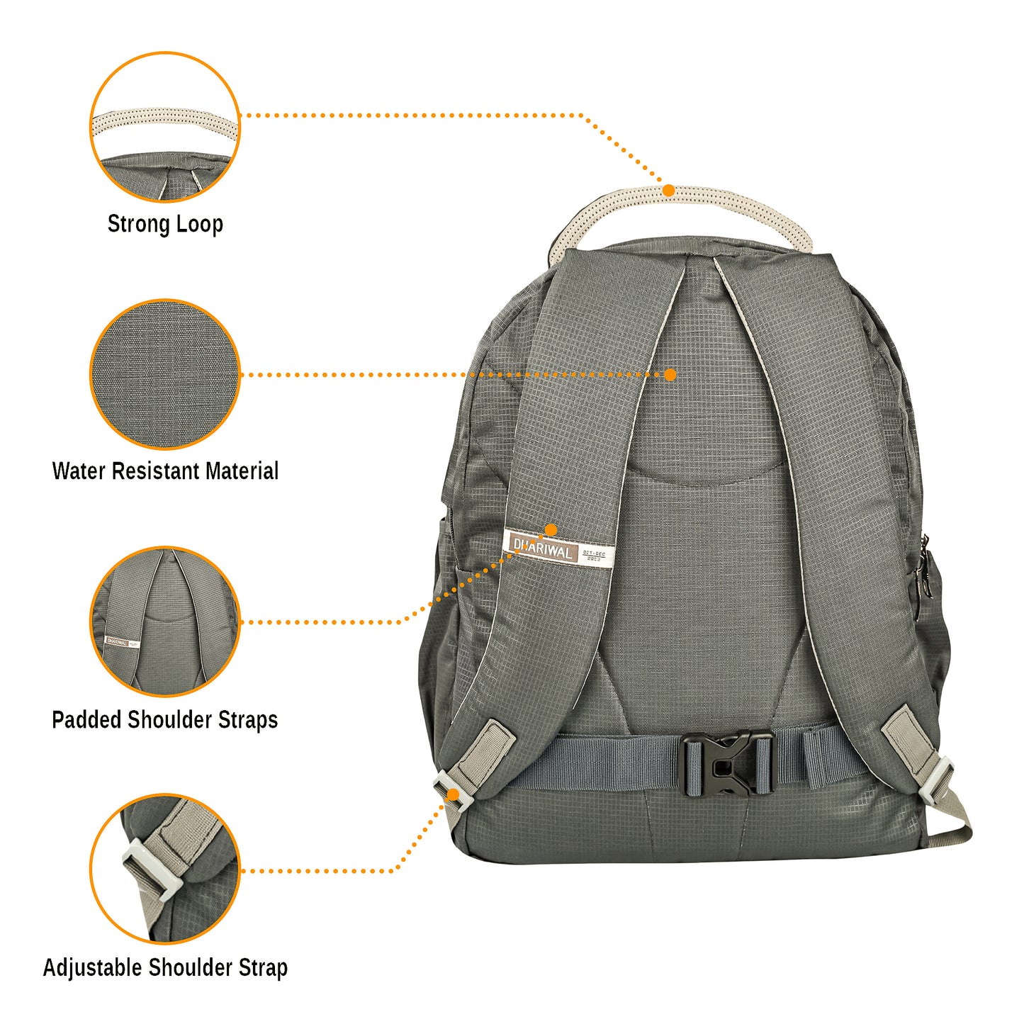 Dhariwal 40L LB-103  Unisex Backpack With Rain Cover & Laptop compartment |Strong & Lightweight