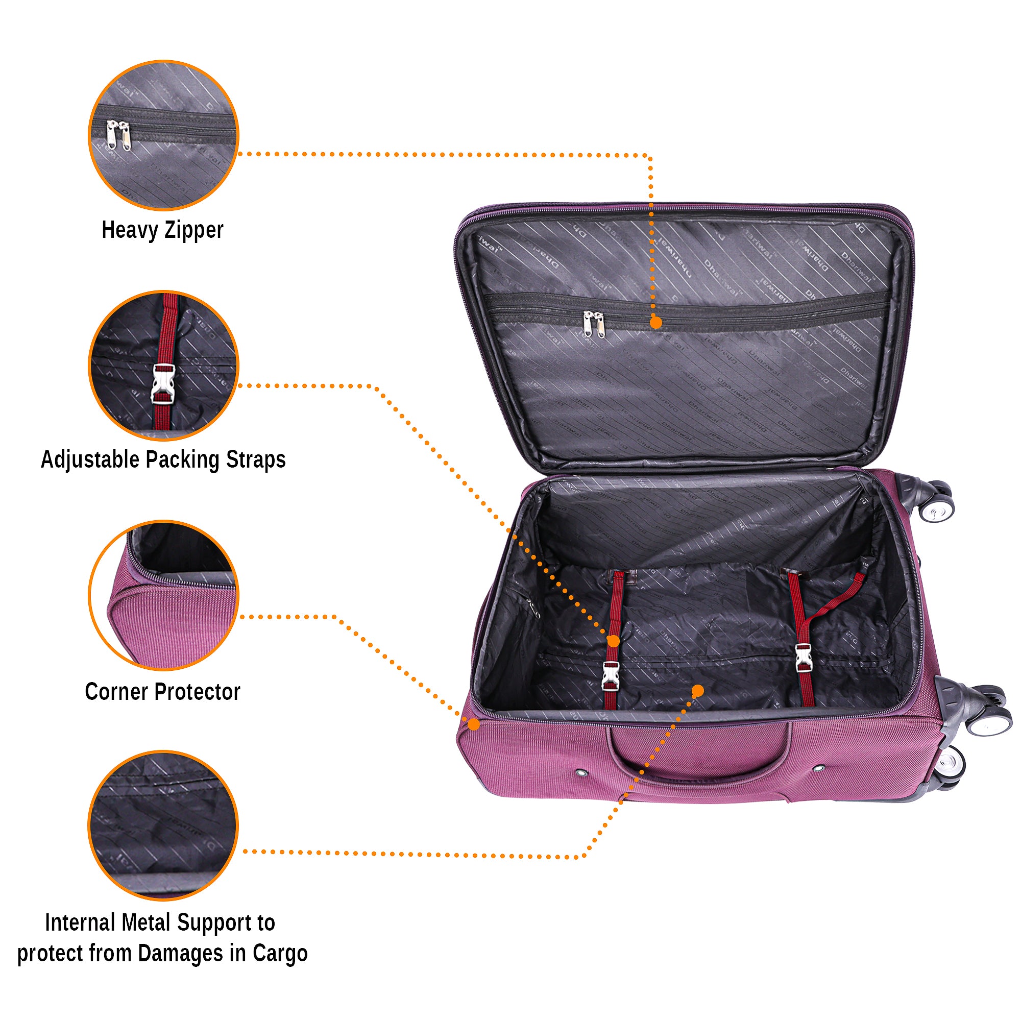 Dhariwal Expandable 4W Soft Sided Check-in Trolley Suitcase 20/24/28 inch SC-808