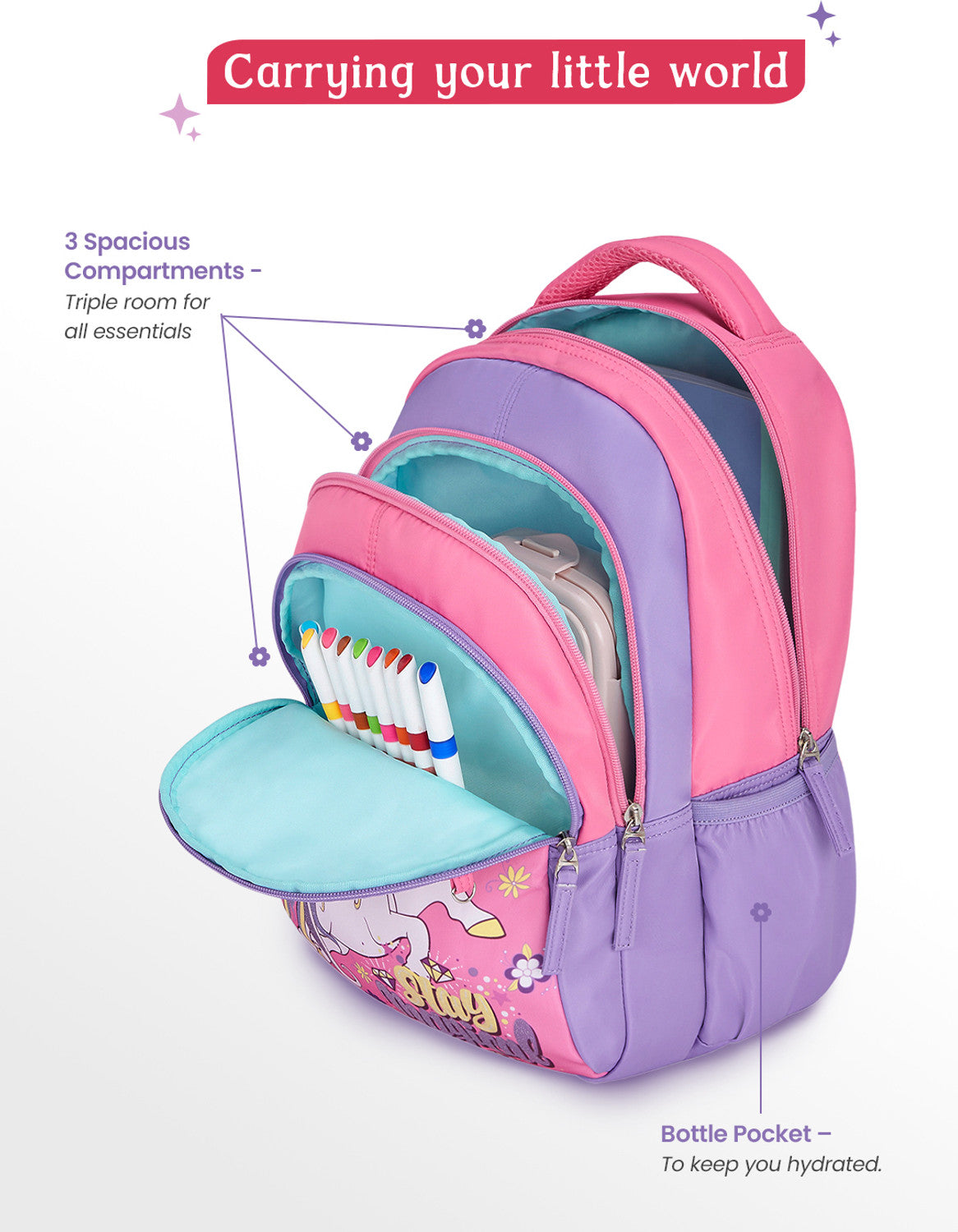 Genie 20 L Twinklecorn School Backpack For Girls |15 Inch - Pink