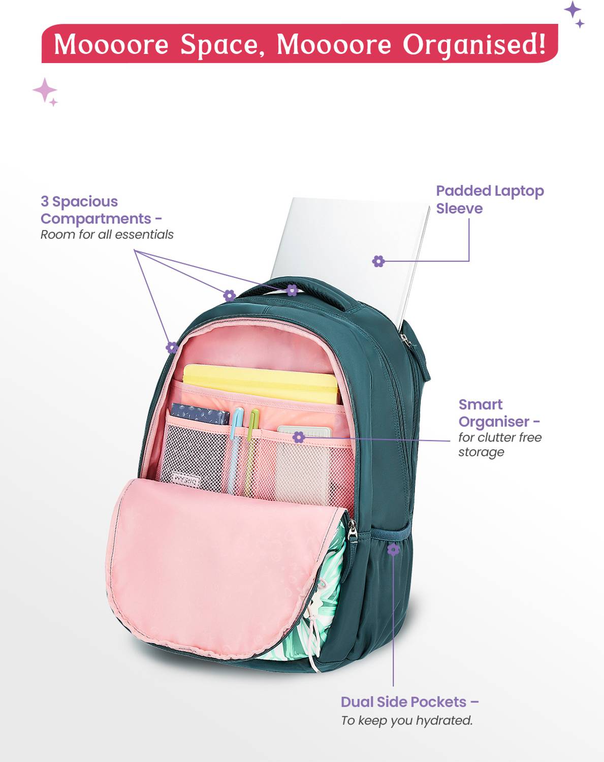 Genie Petalis  Laptop Backpack For Girls |19 Inch - 40 L