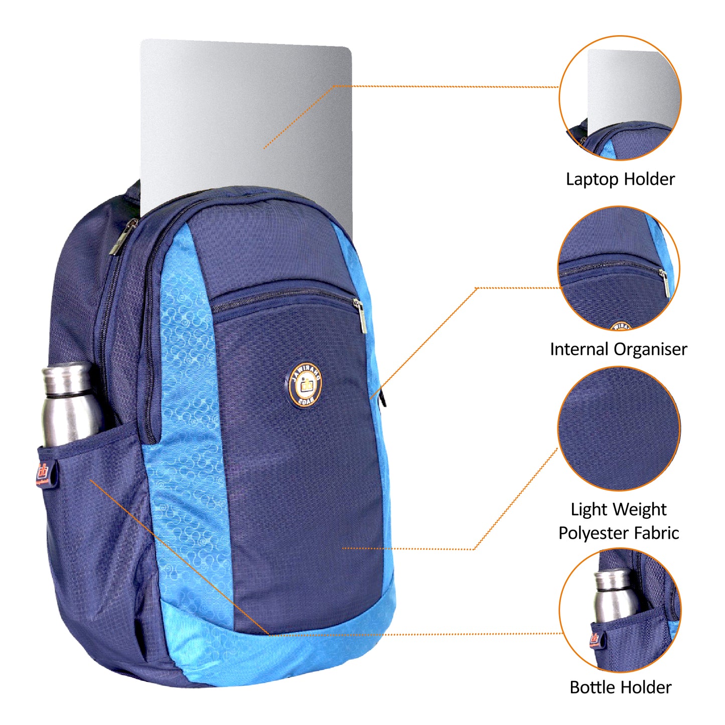 Dhariwal Unisex Dual Compartment Laptop Backpack With Back Air Flow Cushion 18L LB-109