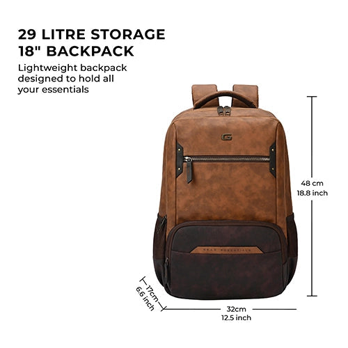 Gear Quantum 3 18"/29L Antitheft Large Faux Leather Laptop backpack with Raincover /Travel /College Bag For Men/Women