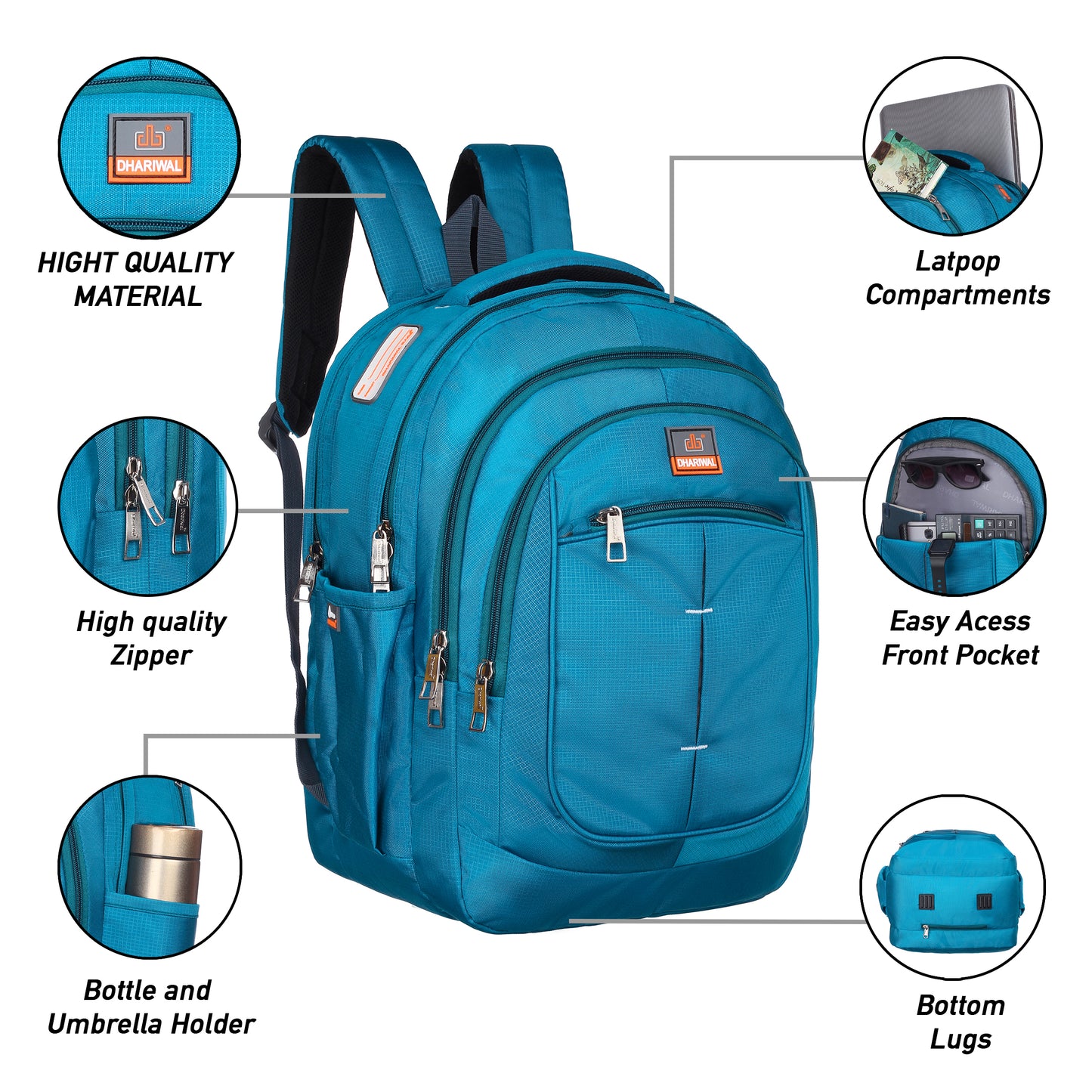 धारीवाल डुअल कम्पार्टमेंट बैकपैक रेन कवर के साथ 41L BP-227