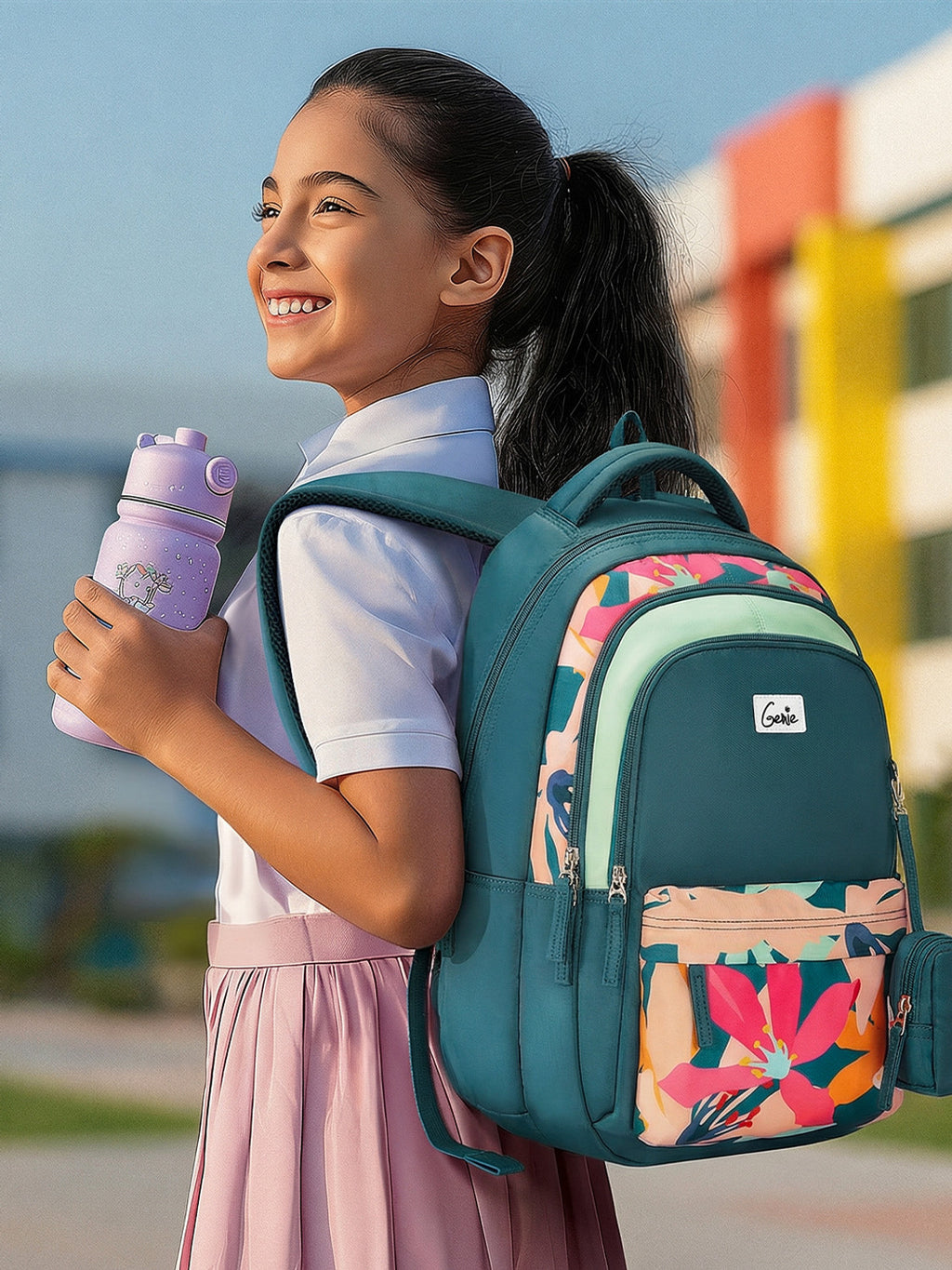 Genie Auralis School Backpack For Girls |17 Inch 27 L- Dark Green