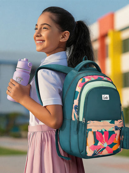 Genie Auralis School Backpack For Girls |17 Inch 27 L- Dark Green