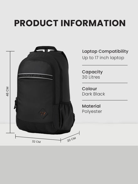 Wildcraft Dark Edition 30L Pro Laptop Backpack-Black