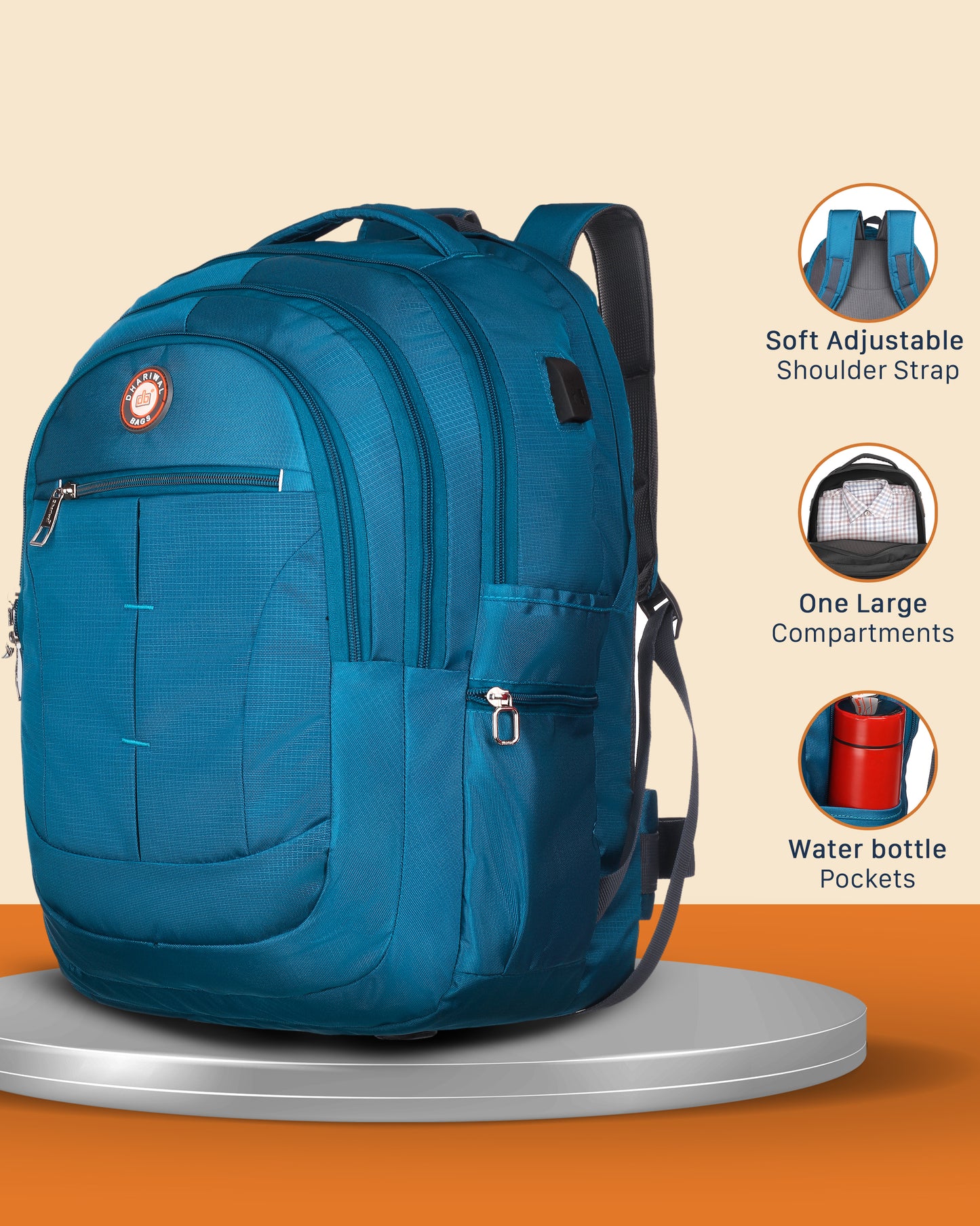 Dhariwal Unisex Laptop Backpack with USB Charging Port & Raincover- BP-108 49L