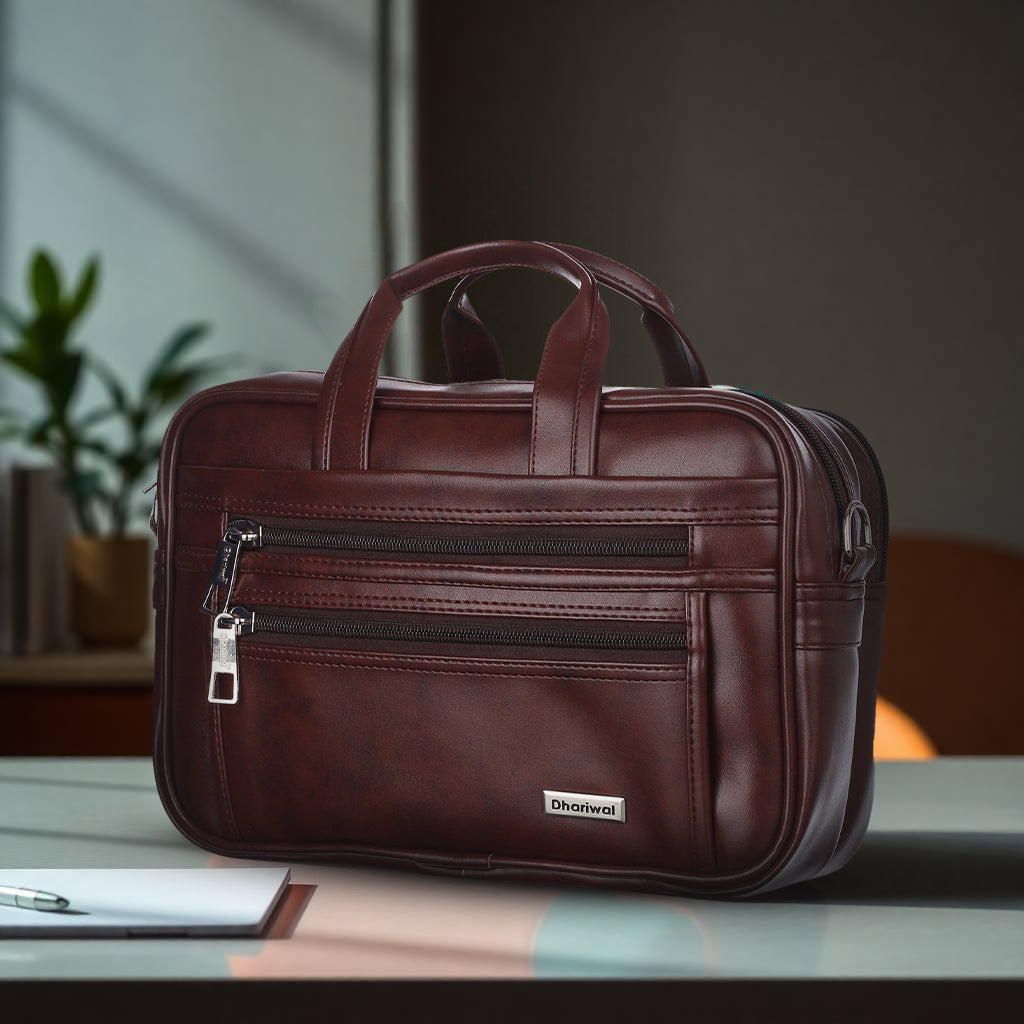 फोम फाइल मैसेंजर बैग 16 इंच भूरा फॉक्स लेदर ऑफिस बैग | पुरुषों के लिए लैपटॉप बैग EB-611