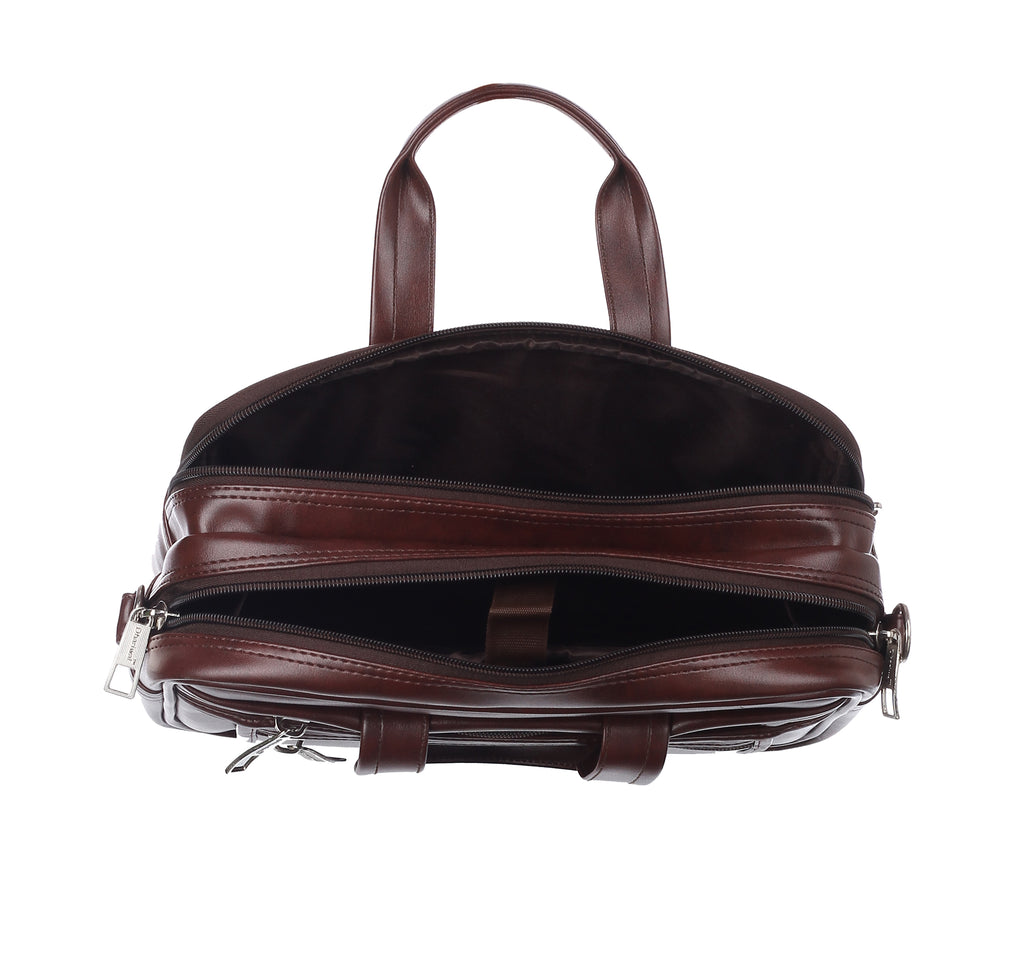 फोम फाइल मैसेंजर बैग 16 इंच भूरा फॉक्स लेदर ऑफिस बैग | पुरुषों के लिए लैपटॉप बैग EB-611