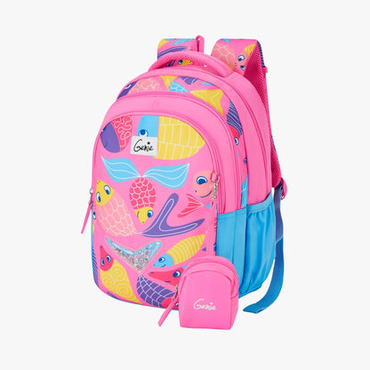 Genie Finley Kids Backpacks, 15" Cute, Colourful Bags for Girls, Water Resistant and Lightweight, 3 Compartment with Happy Pouch, 20 Liters, Nylon Twill