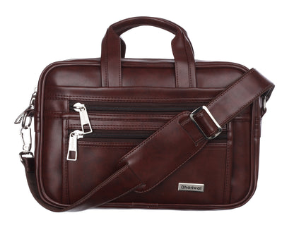 फोम फाइल मैसेंजर बैग 16 इंच भूरा फॉक्स लेदर ऑफिस बैग | पुरुषों के लिए लैपटॉप बैग EB-611