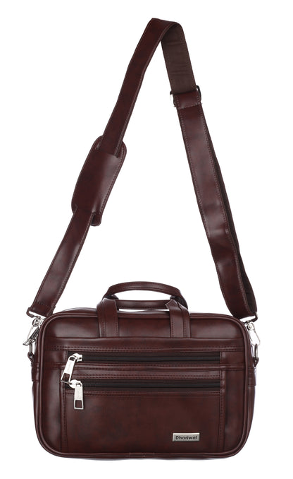 फोम फाइल मैसेंजर बैग 16 इंच भूरा फॉक्स लेदर ऑफिस बैग | पुरुषों के लिए लैपटॉप बैग EB-611