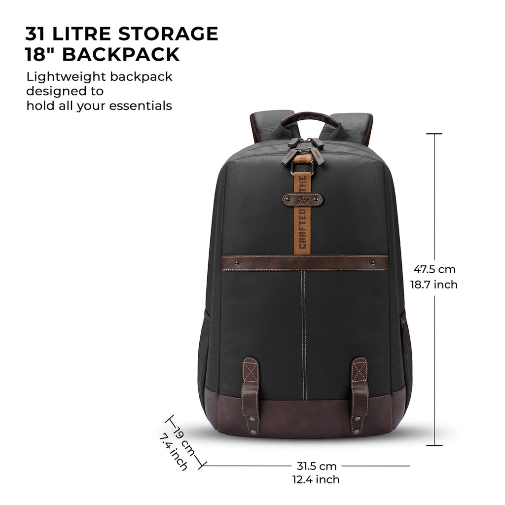 Gear Classic 4 19"/31L Medium Faux Leather Anti Theft Laptop Backpack | Casual | Travel | College Bag For Men/Women