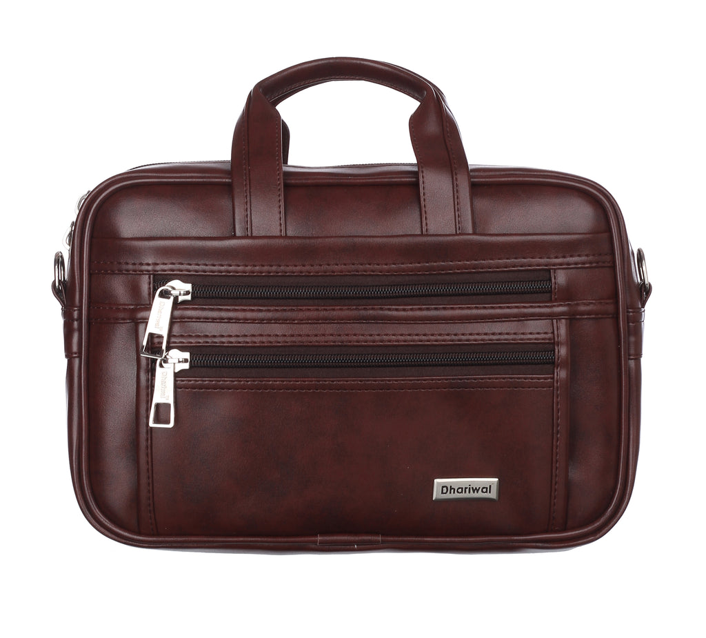 फोम फाइल मैसेंजर बैग 16 इंच भूरा फॉक्स लेदर ऑफिस बैग | पुरुषों के लिए लैपटॉप बैग EB-611