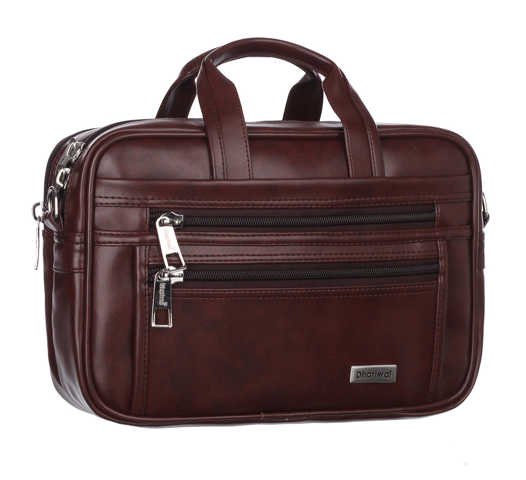 फोम फाइल मैसेंजर बैग 16 इंच भूरा फॉक्स लेदर ऑफिस बैग | पुरुषों के लिए लैपटॉप बैग EB-611
