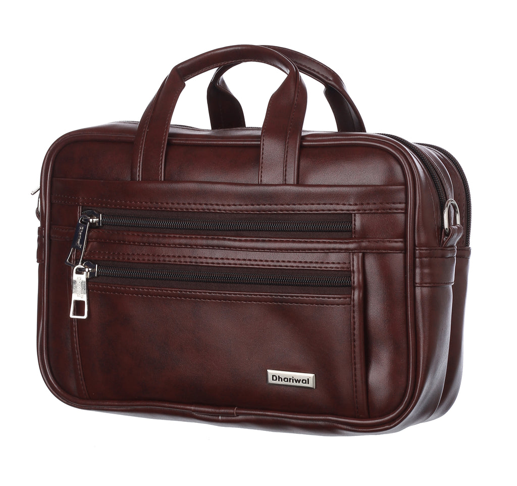 फोम फाइल मैसेंजर बैग 16 इंच भूरा फॉक्स लेदर ऑफिस बैग | पुरुषों के लिए लैपटॉप बैग EB-611