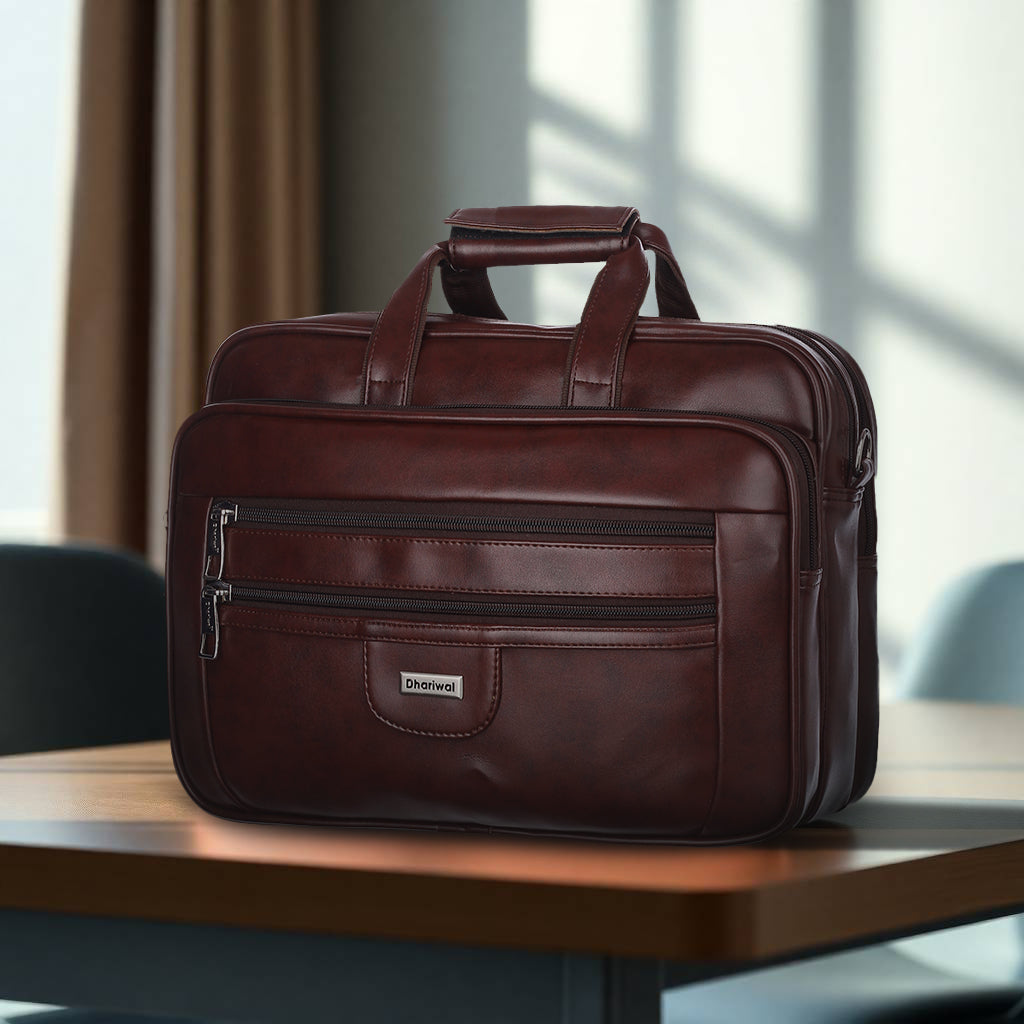 Foam File Messenger Bag 16 Inch Brown Faux Leather Office & Laptop Bag |  Bag for Men EB-617