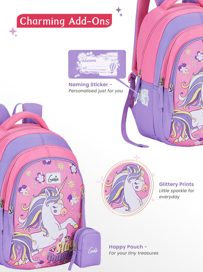 Genie 20 L Twinklecorn School Backpack For Girls |15 Inch - Pink