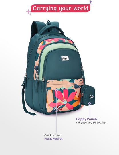 Genie Auralis School Backpack For Girls |17 Inch 27 L- Dark Green