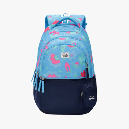 Genie Violet Backpack for Girls, 17" Cute, Colourful Bags, Water Resistant and Lightweight, 3 Compartment with Happy Pouch, 27 Liters, Nylon