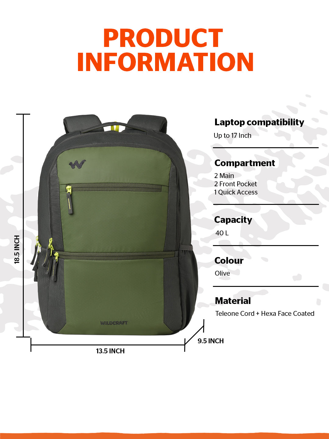 Wildcraft Ranger 40 L Laptop Backpack With RainCover for Men & Women